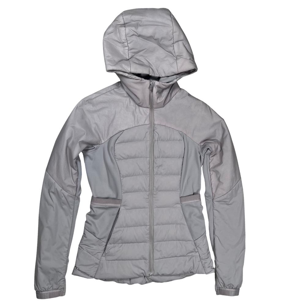 Lululemon Down For It All Jacket Women 6 Purple Grey Hooded Puffer Running Zip